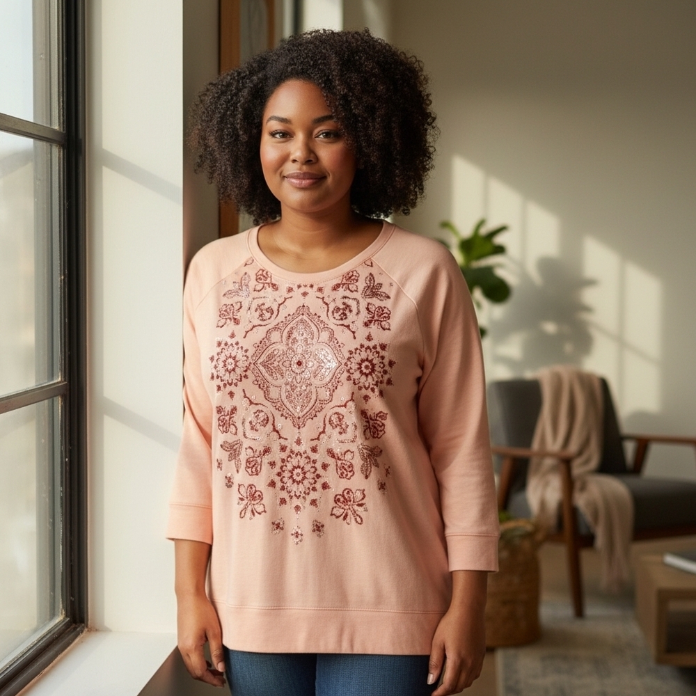 Terra & Sky Floral Paisley Knit Pullover Graphic Top‎ Preppy